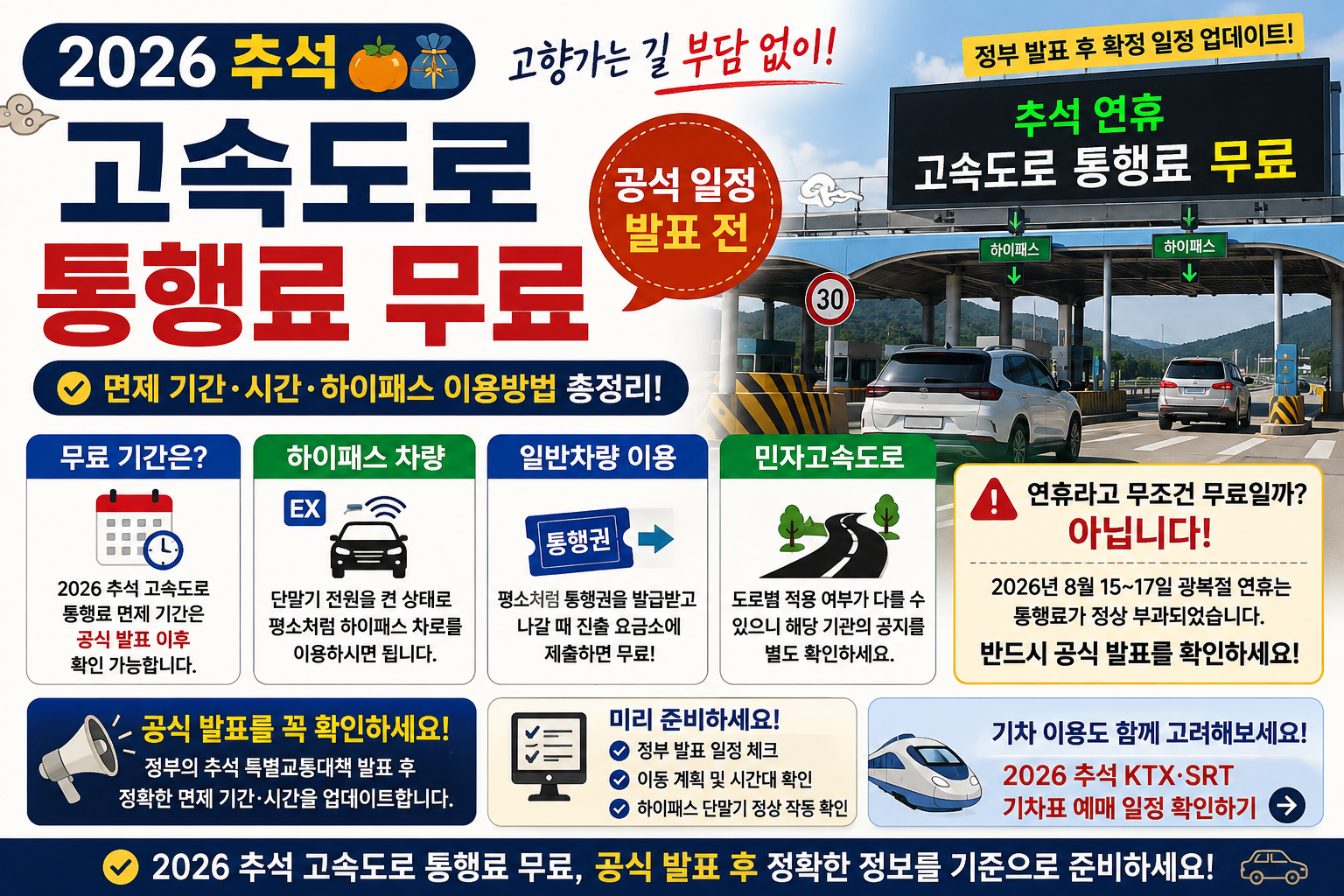2026 추석 고속도로 통행료 무료